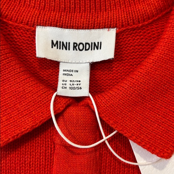 New! MINI RODINI 92/98 Red Wool Knitted Tie Sweater Collar - Picture 5 of 9